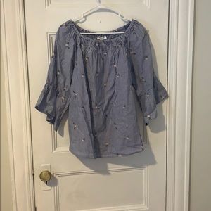 Stripe and flower pattern blouse